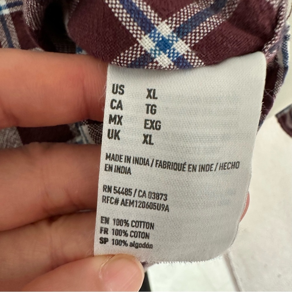 American Eagle Outfitters Maroon and White Plaid Shirt XL - Picture 6 of 10